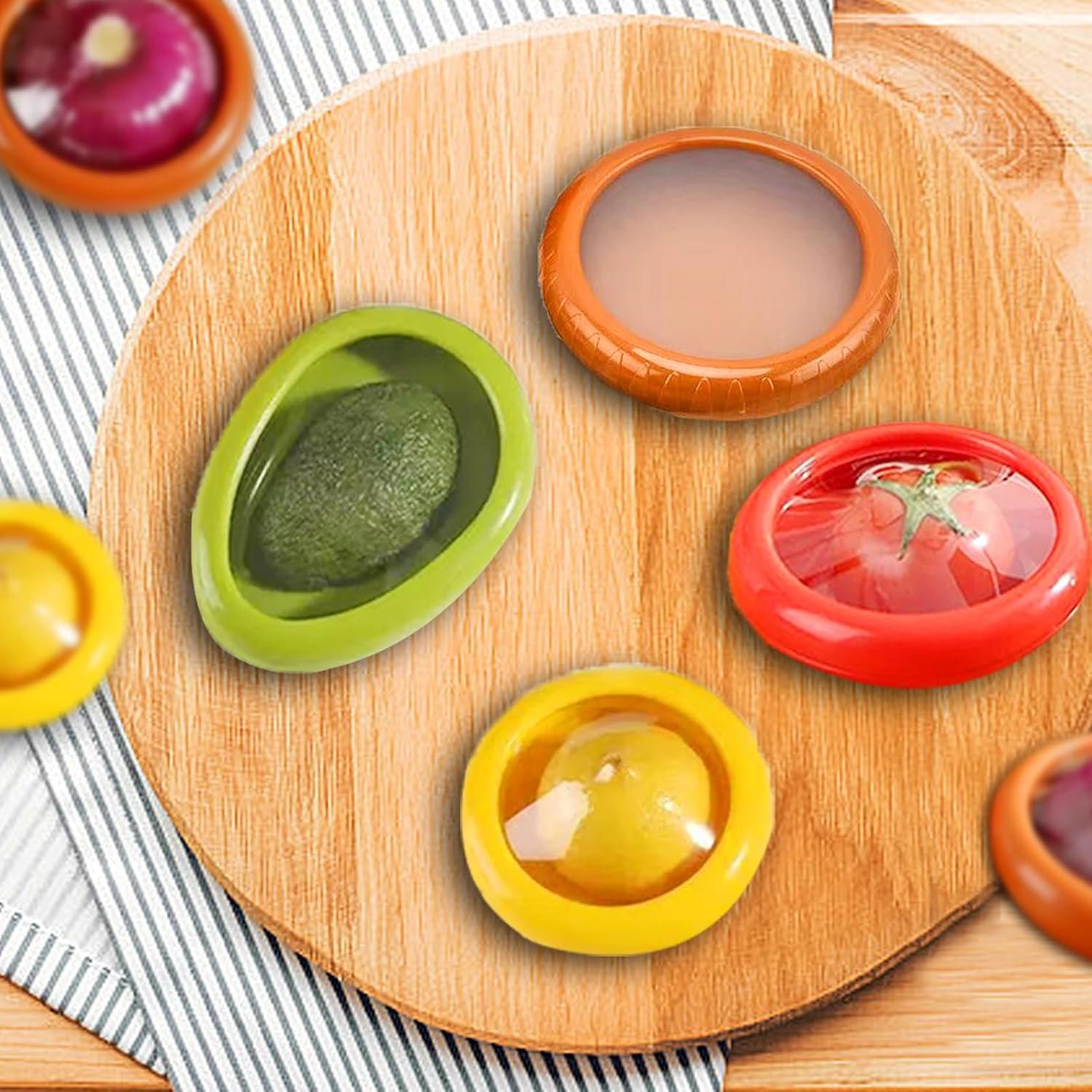 Silicone Food Storage Containers -4PCS Multi-Functional Fruit and Vegetable Storage Containers for Fridge, Antioxidant Sealing Box for Onions Avocados Lemons and More
