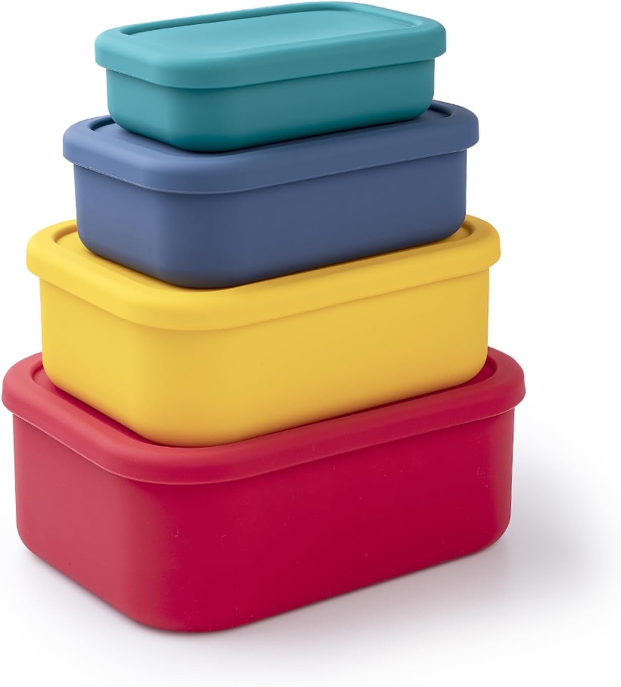 Silicone Food Storage Containers with Lids Set 4 Sizes and Silicone Containers,For Freezing, Bento Boxes, Snack Boxes,Freezer preservation Leak Proof (1, Rectangular)