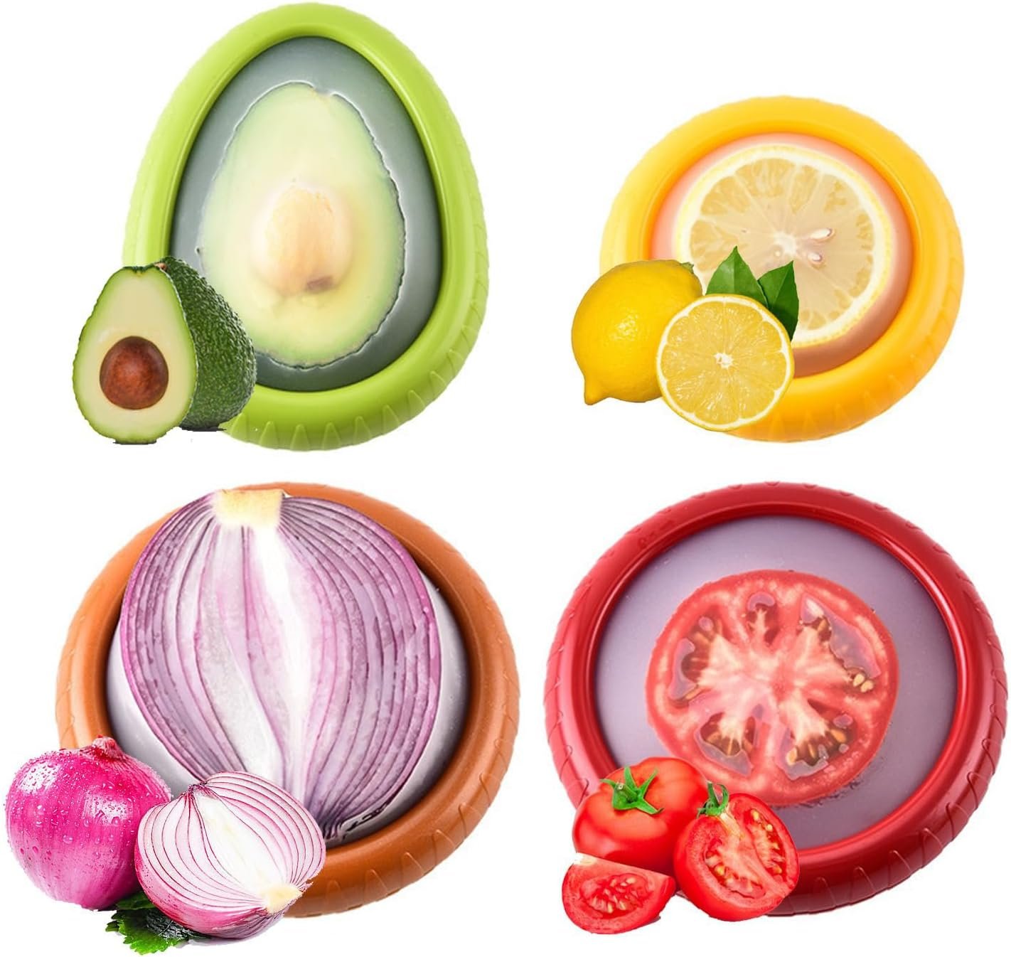 Silicone Fruit Storage Box, Avocado Saver Onion Storage, ilicone Fruit Storage Containers,Reusable Fresh Stretch Pod to Keep Fresh Fruitt,Fridge Keep Fresh Stretch Storage Pod with Lid(4pcs)