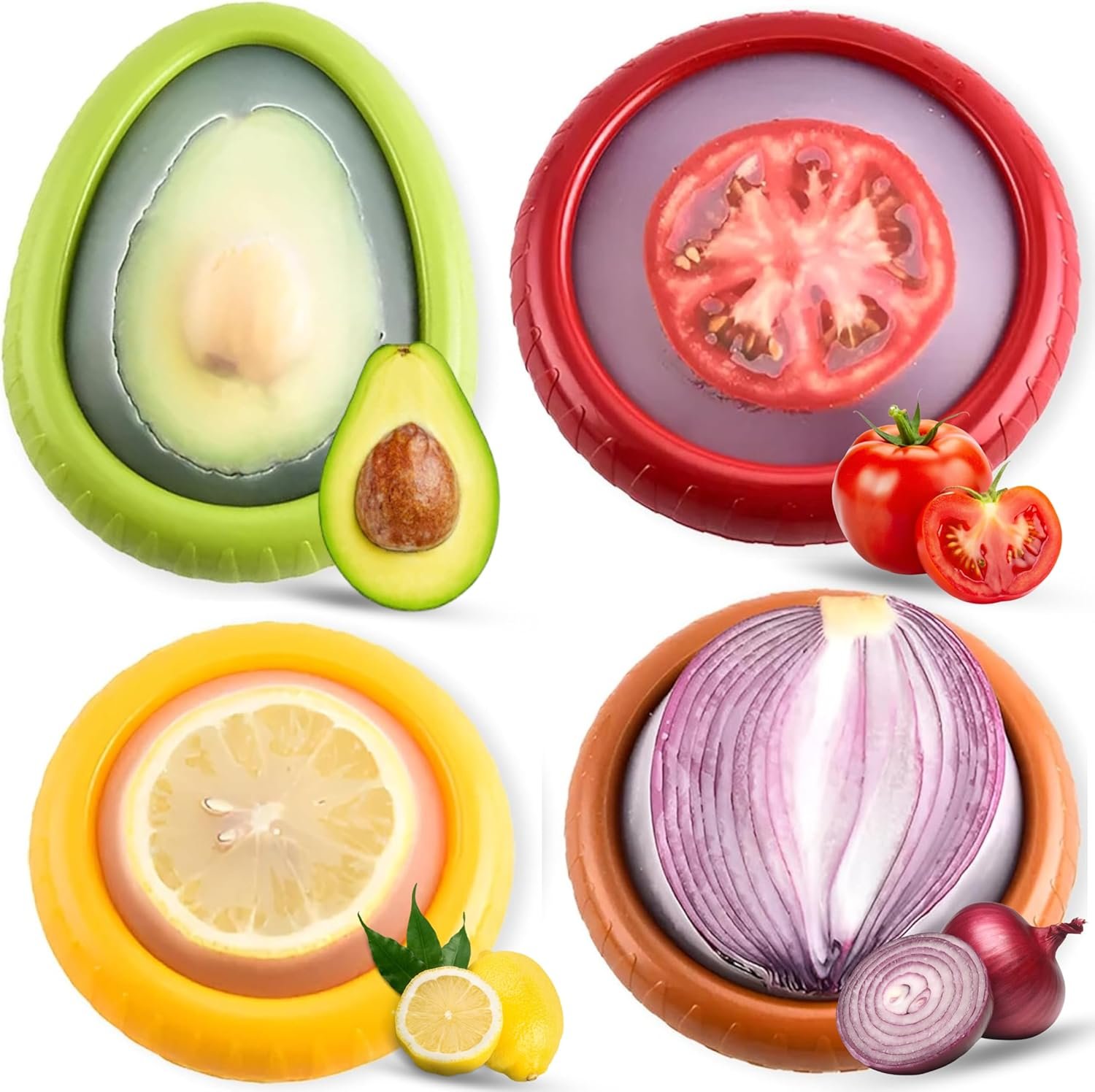 Silicone Fruit Storage Box, Reusable Rectangular Containers with Flip Top Lid, Pack of 4, Small, Modern Style, Ideal for Fruits, Vegetables, Meat, Snacks, Meals