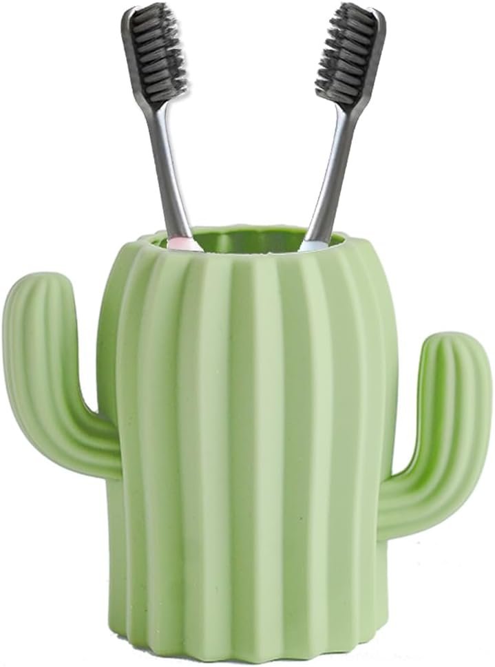 Silicone Kids Cactus Toothbrush Holder for Bathroom Countertop Organizer, Unbreakable (1, Green)