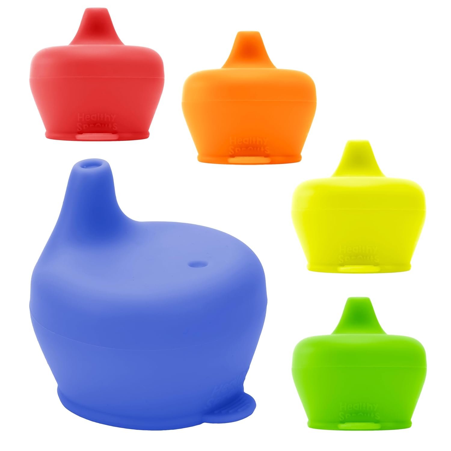 Silicone Sippy Cup Lids - Spill Proof, Fits Any Cup, BPA-Free, Durable & Soft for Babies & Toddlers, Quick to Attach - 5 Pack Silicone Lids for Cups (Red, Blue, Yellow, Green, Orange)