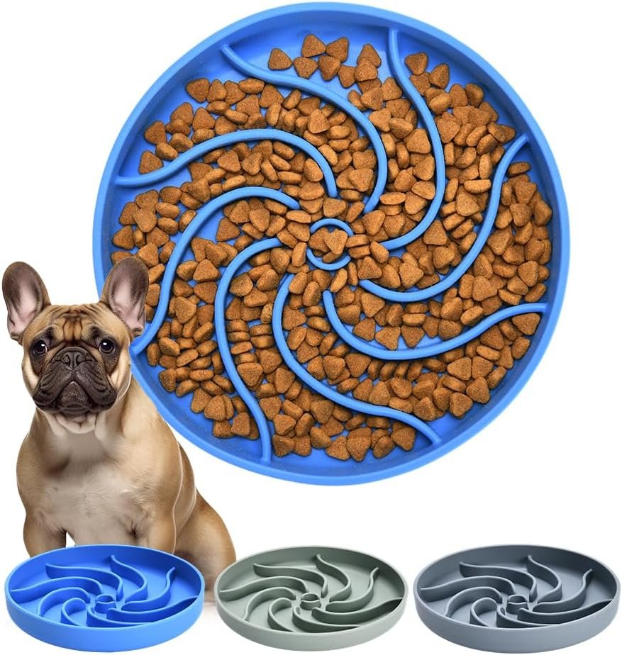 Silicone Slow Feeder Dog Bowls,Puzzle Dog Feeding Bowls with Suction Cups,Healthy Eating,Slow Feeding Anti Slip Design for Small and Medium-Sized Dogs, Dishwasher and Microwave Safe (Blue)
