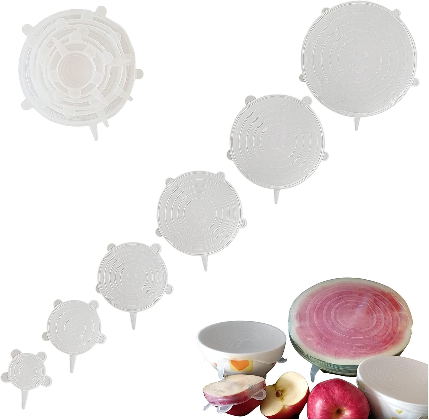 Silicone Stretch Lids - 12 Pieces Reusable Food Covers - Various Sizes Silicone Lids for Food Storage - Microwave, Dishwasher, Freezer Use Safe - Flexible and Durable Bowl Covers &Can Lids by Indehaus