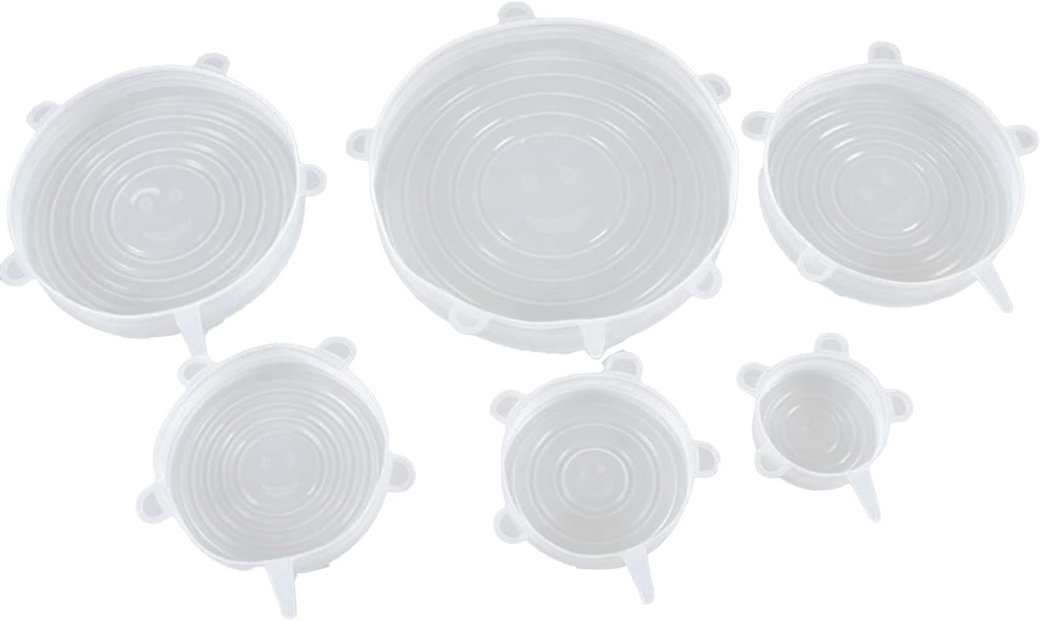 Silicone Stretch Lids Reusable High Temperature Food Storage Covers for Refrigerator Microwave Oven Set of 6 White Various Sizes