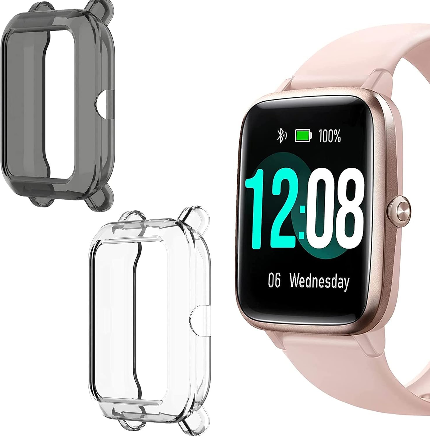 Silicone TPU Protective Case Cover Slim Guard Bumper for ID205L Smartwatch (2 Pack-Black+Clear)
