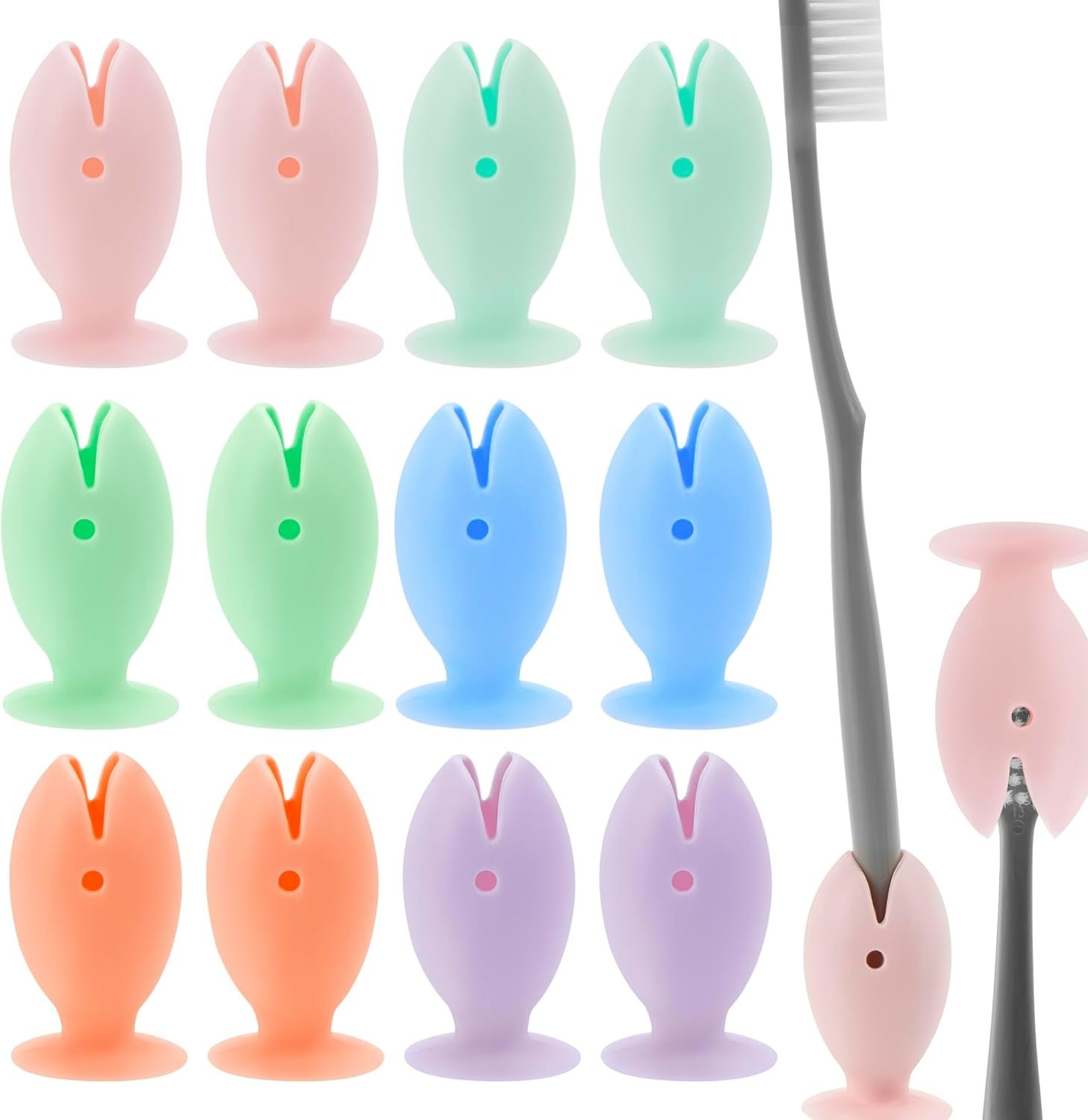 Silicone Toothbrush Holder Set, Compact Toothbrush Storage, Travel Toothbrush Cover with Suction Cup Base, Portable Toothbrush Stand for Bathroom Sink & Countertop (12 Pcs, 6 Color)