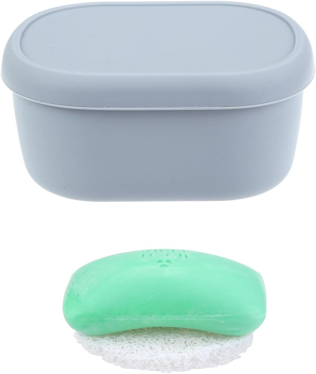Silicone Travel Soap Soap Holder, Travel Soap Container, Silicone Soap Case with Drainage Tray, Portable Shampoo Bar Case for Camp, Gym, Shower, Travel(Gray)