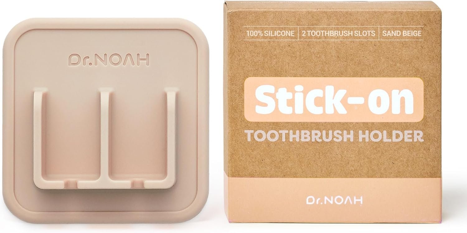 Silicone Wall Mount Toothbrush Holder | Sand Beige | Strong Suction | Easy to Remove & Reuse | Dishwasher & Microwave Safe | Bathroom Toothbrush Holder (Sand Beige)