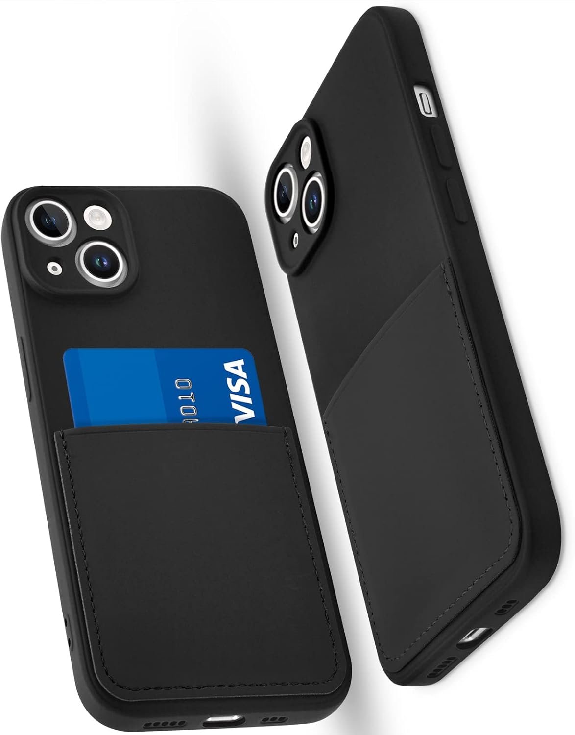 Silicone Wallet Phone Case for iPhone 15 6.1 Inch with Credit Card Holder Pocket, Full-Body Bumper Protection Camera Protect Case (Black)