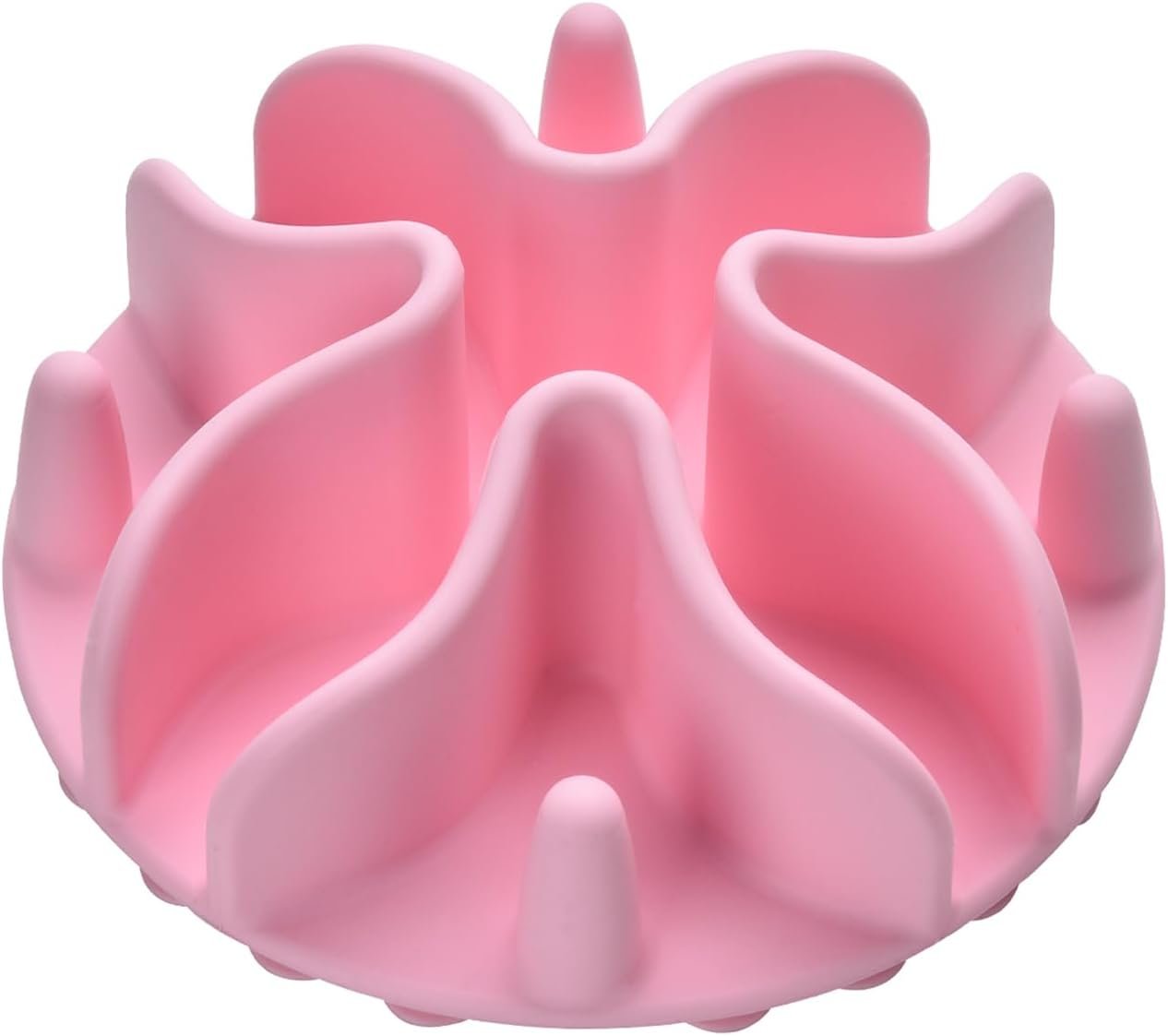 Slow Feeder Dog Bowls Insert, Silicone Slow Feeder Bowl with Strong Suction Cups Perfect for Stainless Steel Glass Ceramic Dog Bowls (Pink, Large Size)