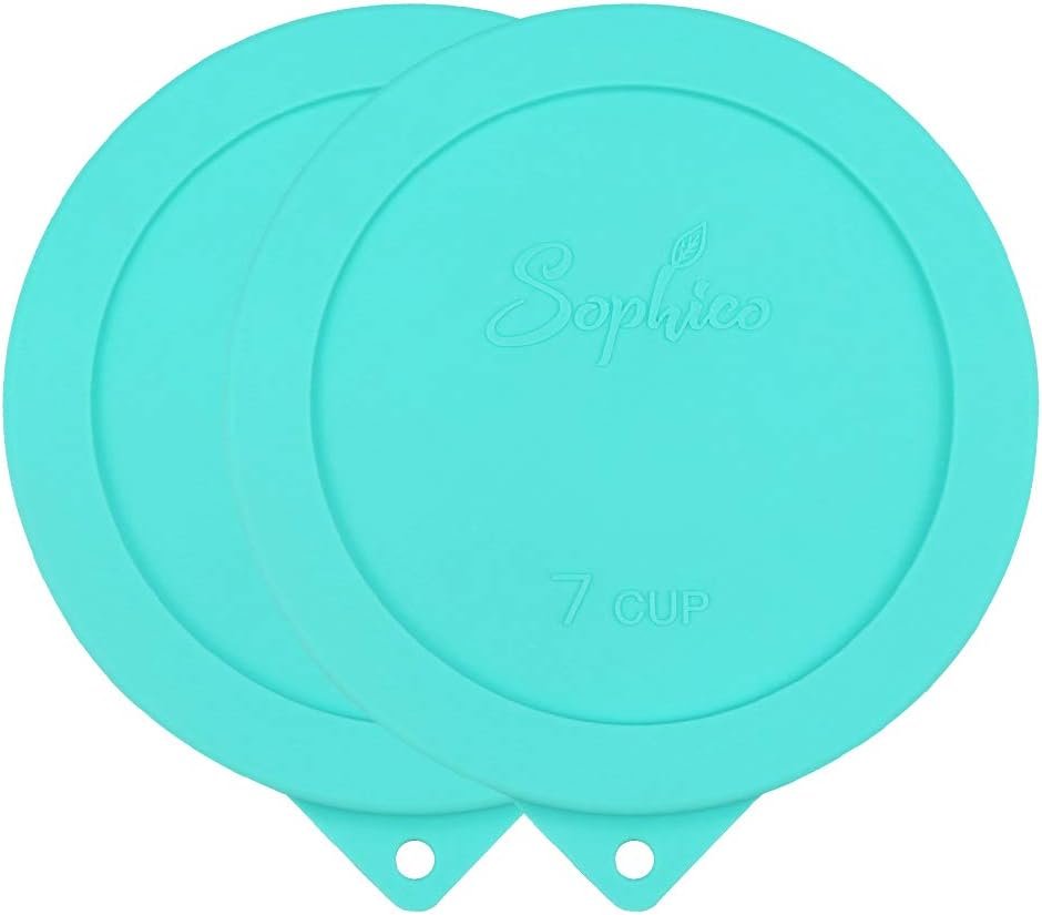 Sophico Round Silicone Storage Cover Lids Replacement for Anchor Hocking and Pyrex 7402-PC 6/7 Cup Glass Bowls (Container not Included)(Mint - 2 pack)