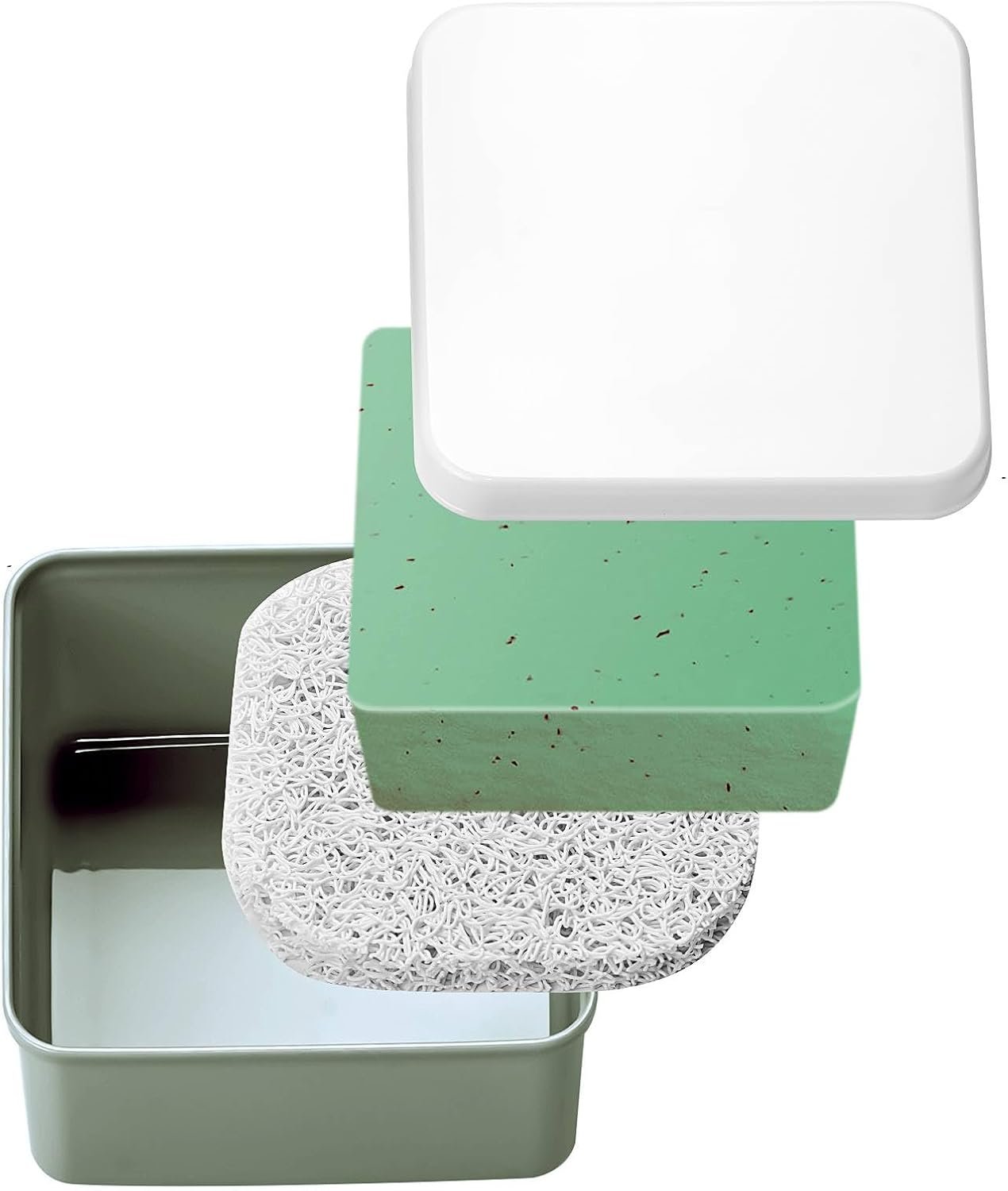 Square Soap Travel Case, Green Plastic Soap Holder with Lid Portable Bar Soap Dish Box with Soap Saver Pad for Travelling Gym Camping Bathroom