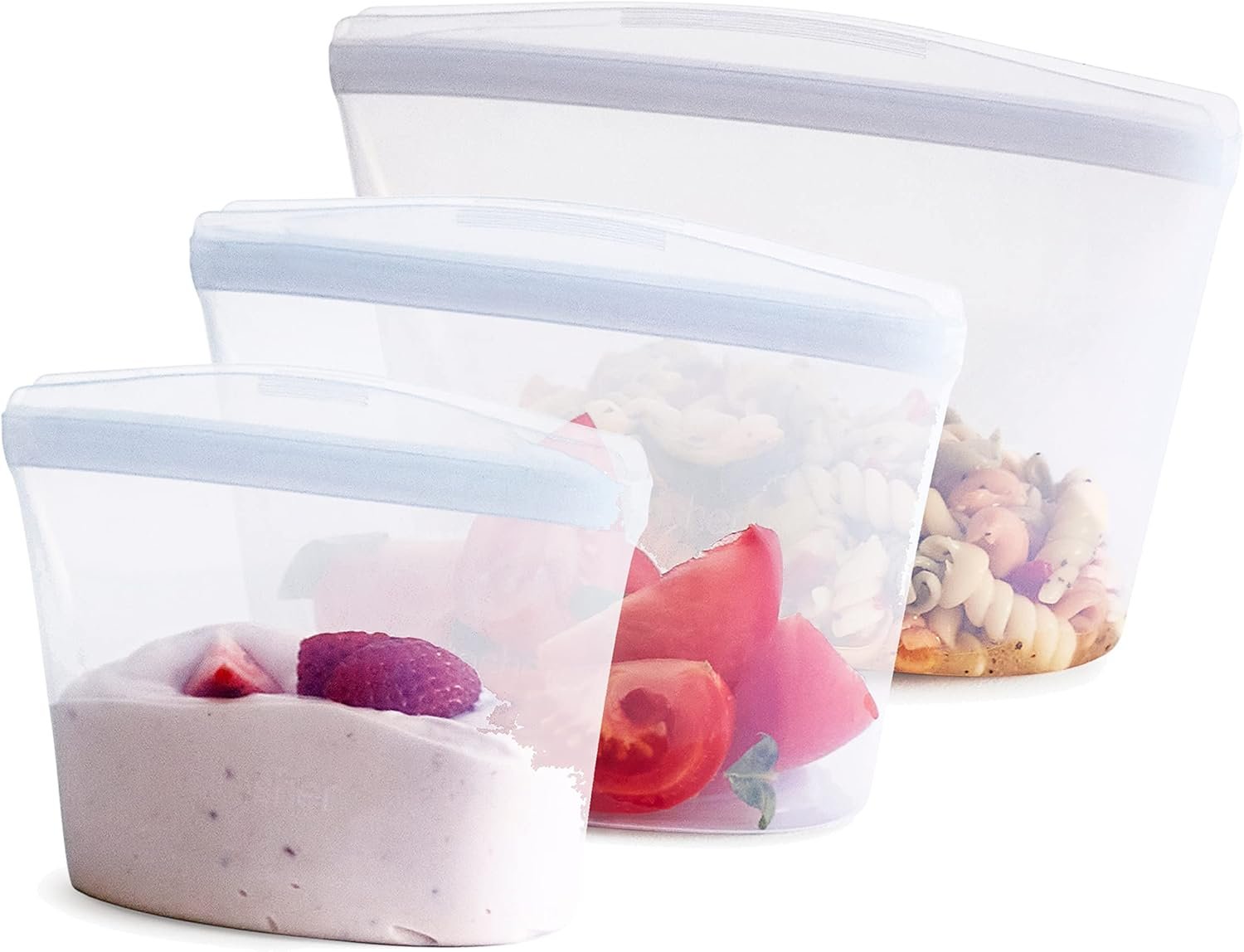 Stasher Premium Silicone Reusable Food Storage Bags, 3-Pack, Clear, Multi-Use Food Storage Bags, Lunch Bag, Travel Containers, BPA Free, Leak-free, Dishwasher-Safe, Eco-friendly