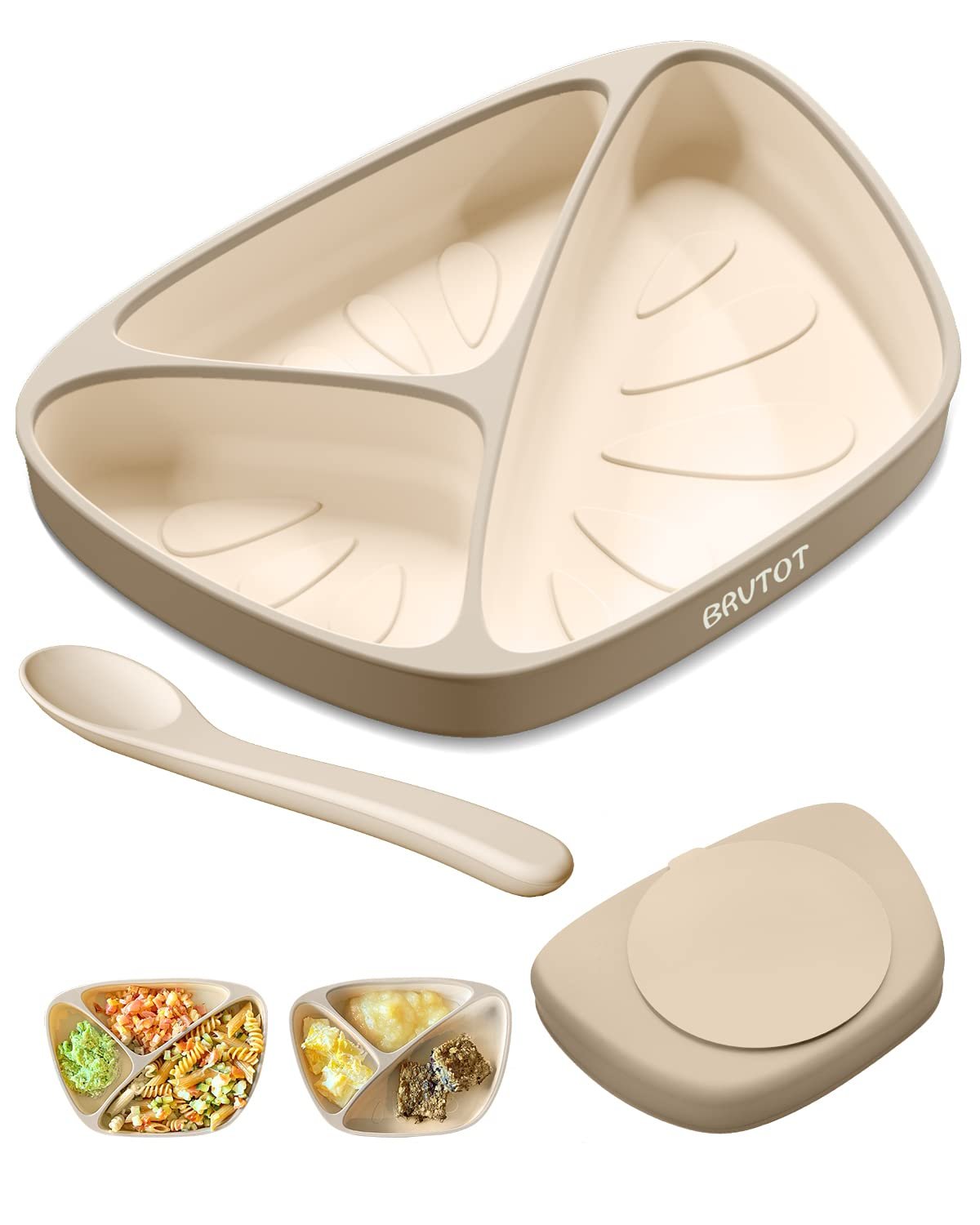 Strong Suction Plates for Baby & Toddler Non-Slip, BPA Free Silicone Divided Baby Plate with Suction and Spoon Set, Toddlers Dinner Dishes Microwave & Dishwasher Safe