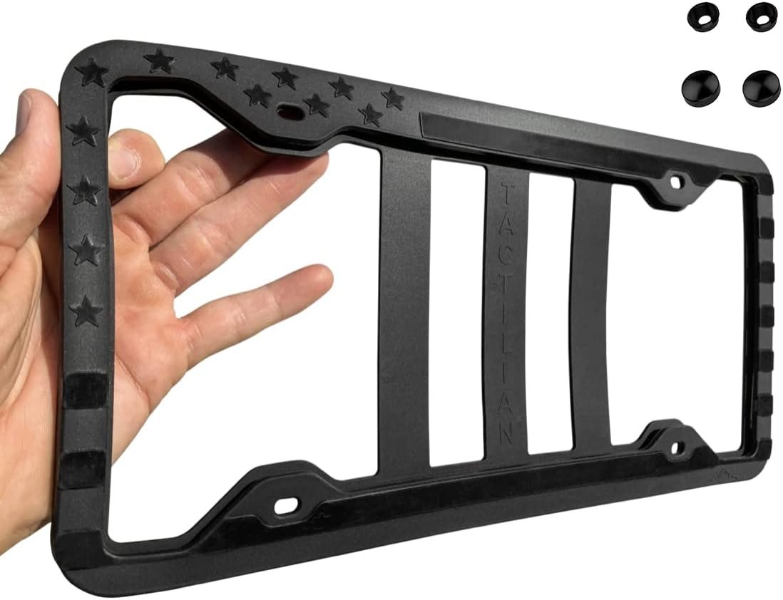 TACTILIAN Original Silicone American Flag License Plate Frame Holder - Subdued 3D Stars and Stripes USA Flag Gloss on Matte Cover for Car Truck Van SUV - License Plate Cover Auto Exterior Accessories