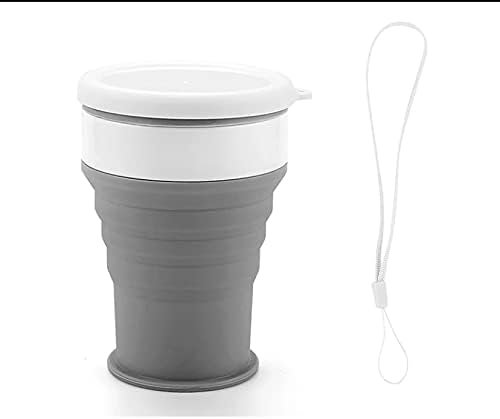 The earth Silicone travel folding cup | collapsible camping mug | portable drinking cup | hiking outdoor reusable to-go cup with lid | leak-proof sports mug for cold & hot beverages GRAY