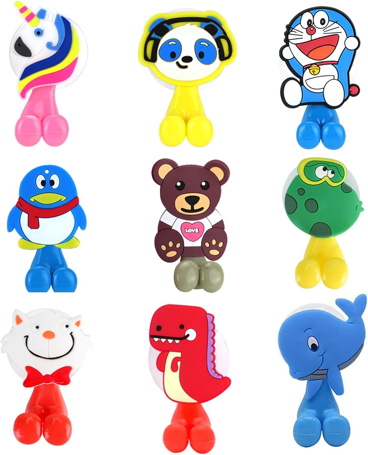 Toothbrush Holder for Kids, Cute Animal Wall Mounted Toothbrush Holder with Suction Cup (9 Pack Animal Random)