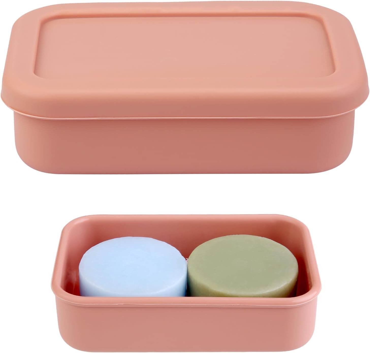 Travel Soap Container, Travel Soap Case for Dr. Squatch, Square Soap Holder, Silicone Soap Holder with Drainage Tray, Portabel Shampoo Bar Case for Shower, Travel, Camp, Gym(Flesh Pink)
