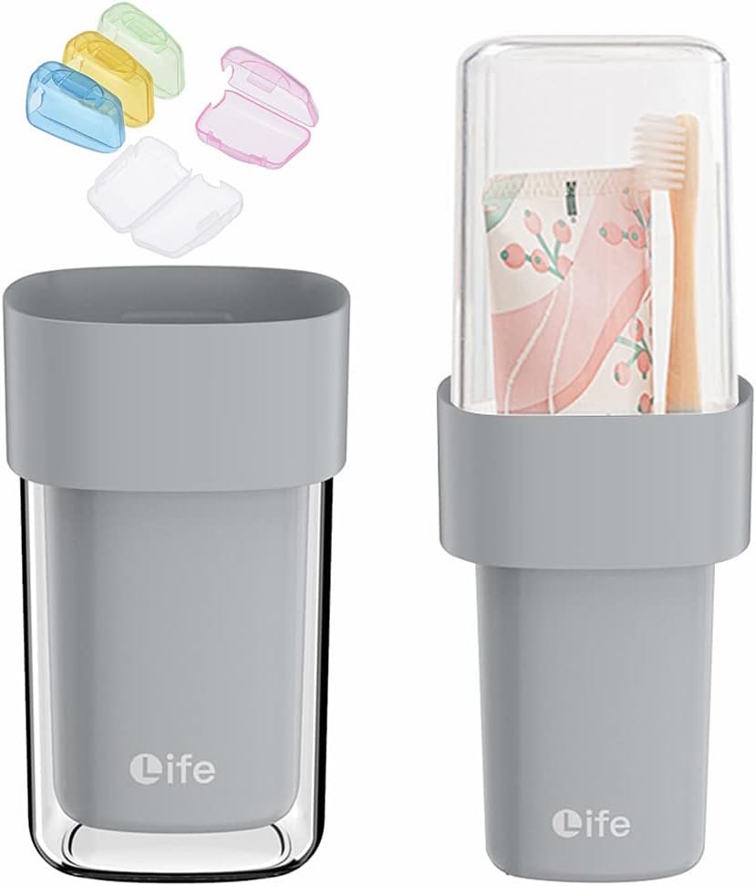 Travel Toothbrush Case with 5 Toothbrush Head Protective Case, Covered Toothbrush Holders for Regular and Electric Toothbrushes (Oral B Philips), Container for Camping School Business Trip Bathroom