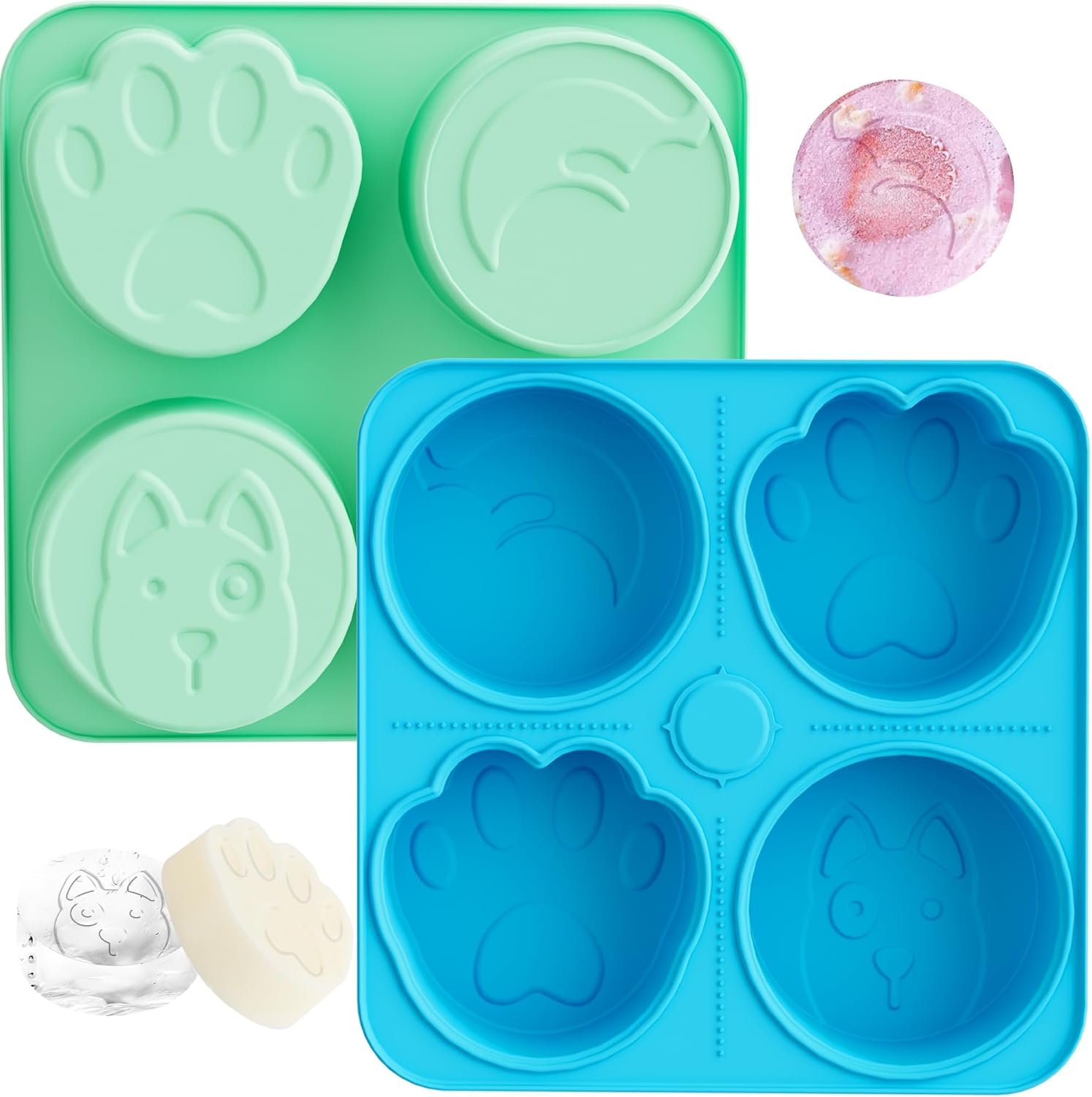 UPSKY 2PCS Dogs Treat Molds, Silicone Dog Treat Ice Cube Trays for Freezer, Reusable Ice Molds for Frozen Treats, Fits Most Dog Water Bowls, for Peanut Butter, Yogurt, Fruit, Broth & More