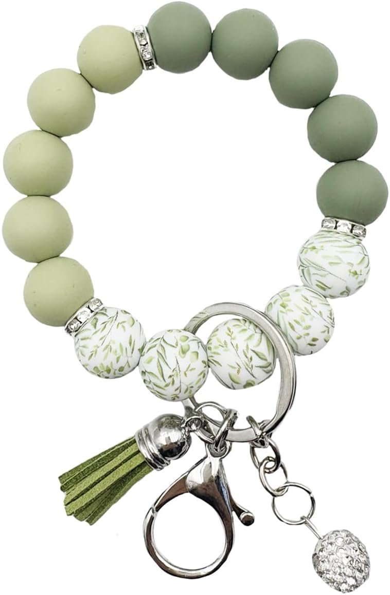Unpafcxddyig Silicone Bead Keychain Bracelet Women Wristlet Key Ring Bangle Chains with Tassel