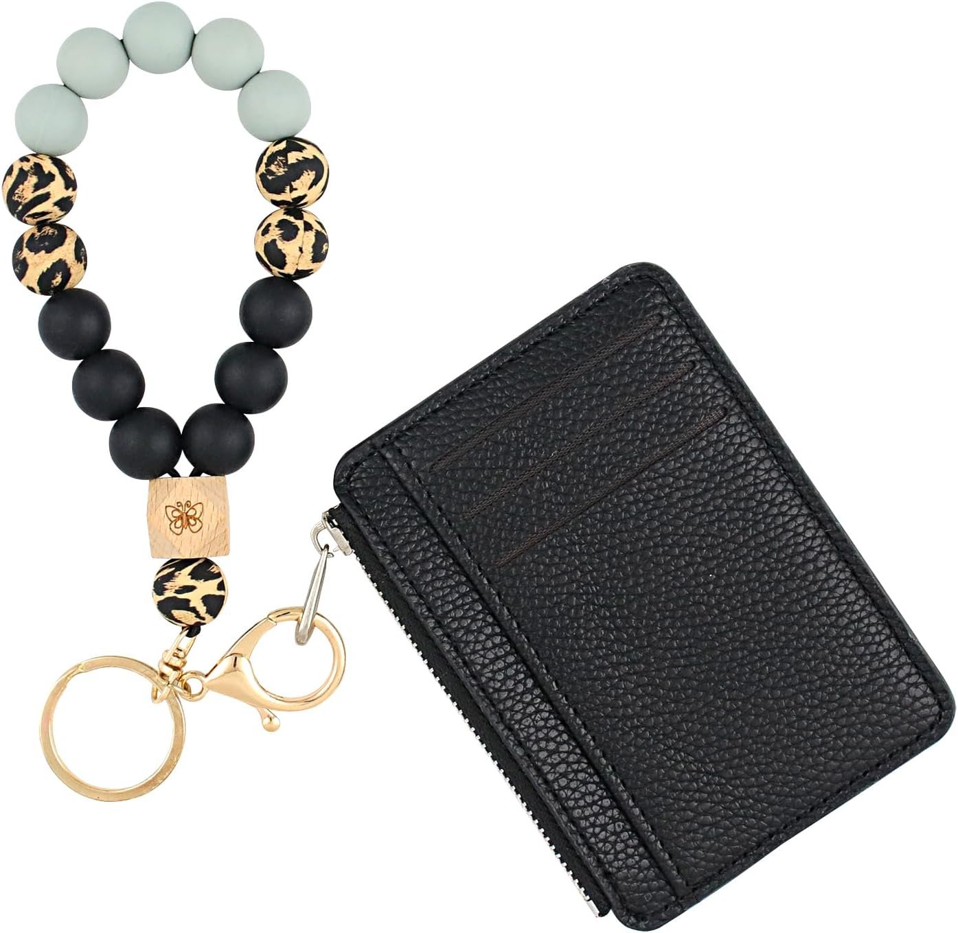 VIQWYIC Wristlet Bracelet Keychain with Wallet for Women, Silicone Beaded Keychain Bangle Car Key Rings, Card Holder Wallet