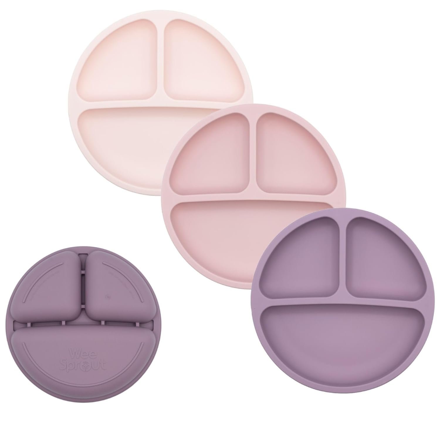 WeeSprout Silicone Divided Plates (No Lids), 100% Food Grade Silicone Plates for Toddlers & Kids, Dishwasher & Microwave Safe