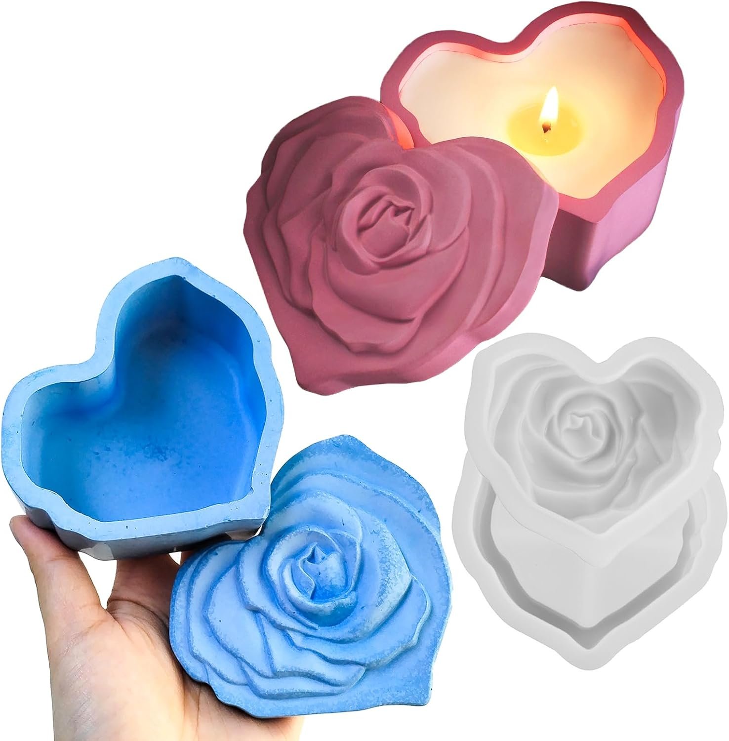 Wehous Heart Shape Box Silicone Storage Box with Lid, 3D Valentine Candle Holder Resin Casting Concrete Molds, Love Jewelry Trinket Container for Art Craft Valentine Decor