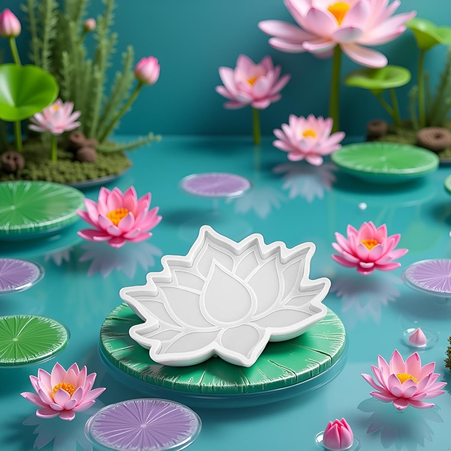 White Lotus Flower Coaster Mold Lotus Coaster Epoxy Resin Mold Crystal Epoxy Lotus Molds Cup Mat Silicone Mould DIY Crafts Decorations Jewelry Casting Supplies