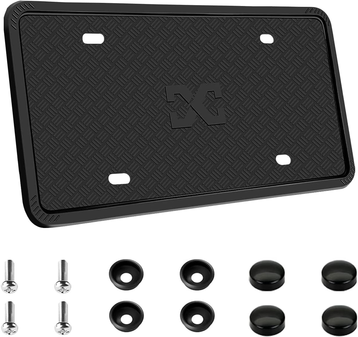 XCLPF Silicone Black License Plate Frame Covers 1 Pack- Front and Back Car Plate Bracket Holders. Rust-Proof, Rattle-Proof, Weather-Proof (Black)