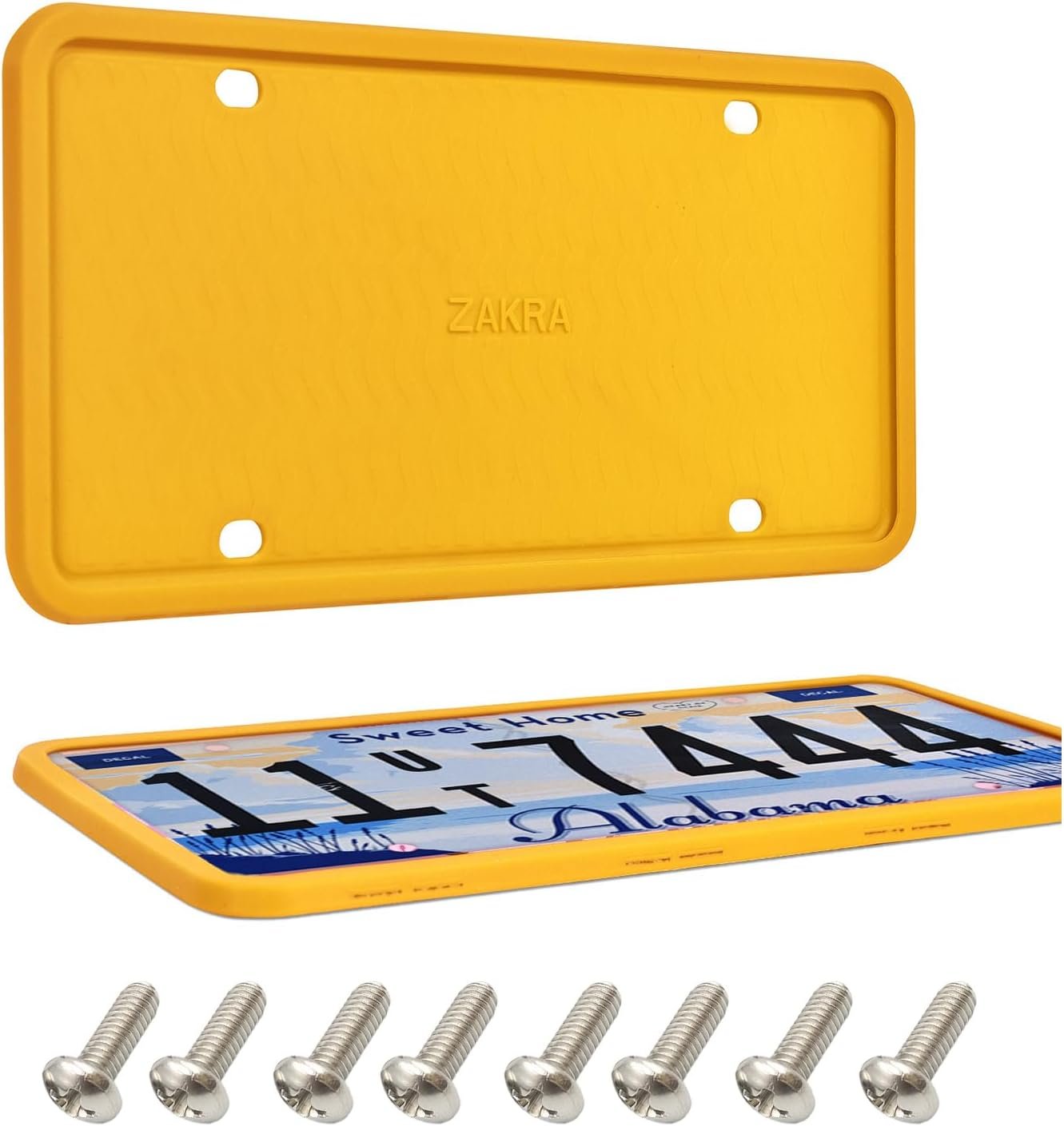 ZAKRA License Plate Frames,2 Pack Silicone License Plate Frames,Premium Silicone Material, Rust-Proof,Rattle-Proof,Weather-Proof.(Yellow)