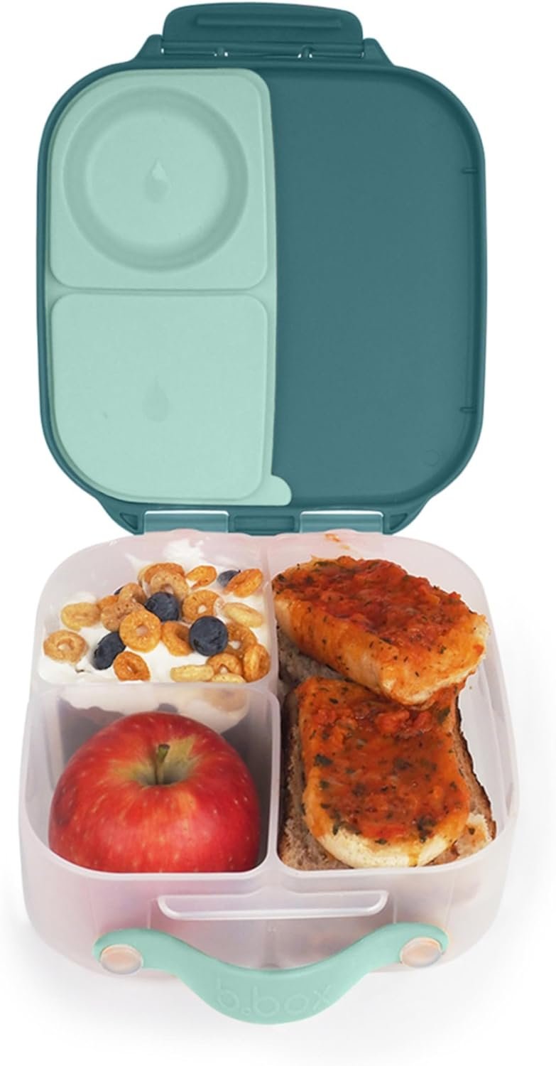 b.box Mini Lunch Box for Kids: Lunch Snack Container with 2 Leak Proof Compartments. Ages 3+ School Supplies, BPA Free (Emerald Forest, 4¼ cup capacity)