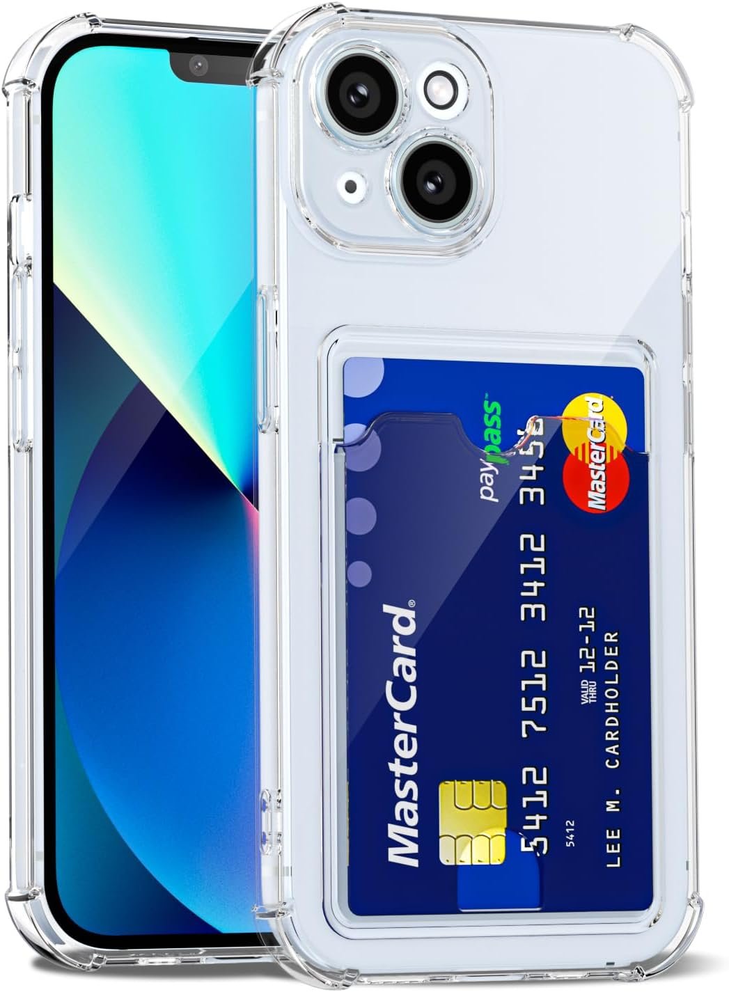 for iPhone 13 Case Wallet, Purse for Women Men Thin Slim Clear Phone Case with Card Holder Credit Card Slot, Transparent Soft TPU Silicone Cover with Hard Camera Cover Protection, Clear