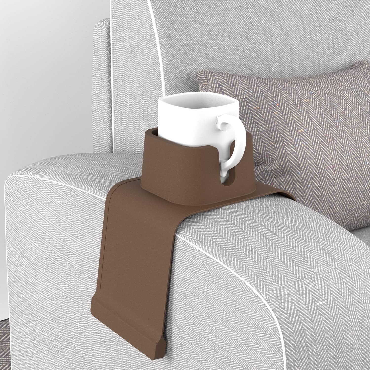 vodvob Couch Cup Holder,Anti-Spill Sofa Cup Holder Silicone Coaster,Suitable for Sofa Recliner Armchairs,Brown